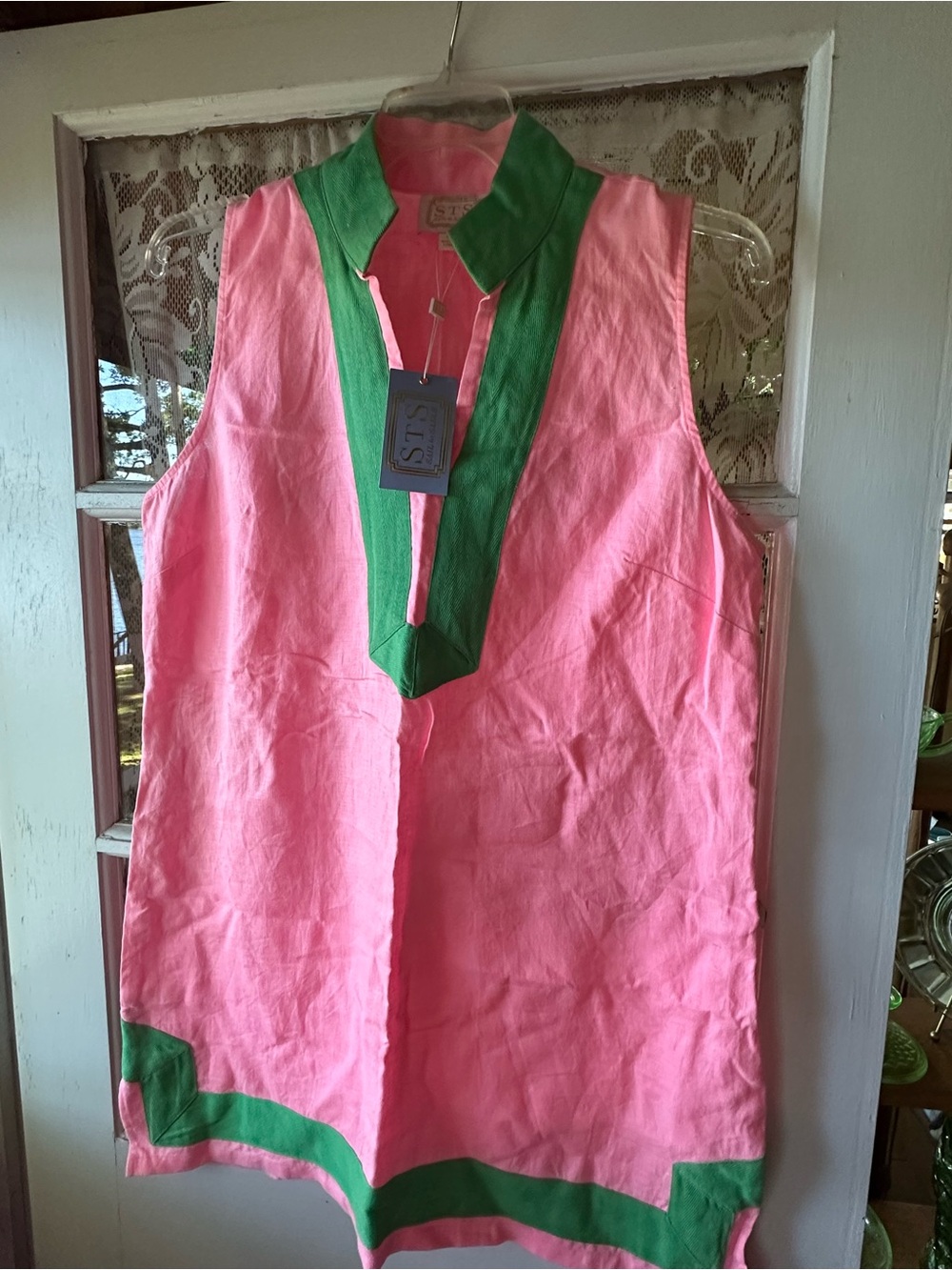 Sail to Sable Pink Sleeveless Tunic with Green Trim